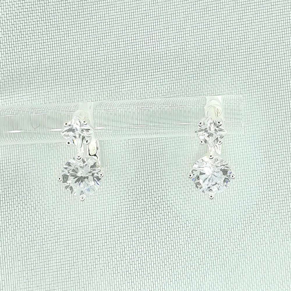 S925 Silver Dual Cubic Shine Huggie Earrings by Haniel – White, One-Touch Design, From Korea