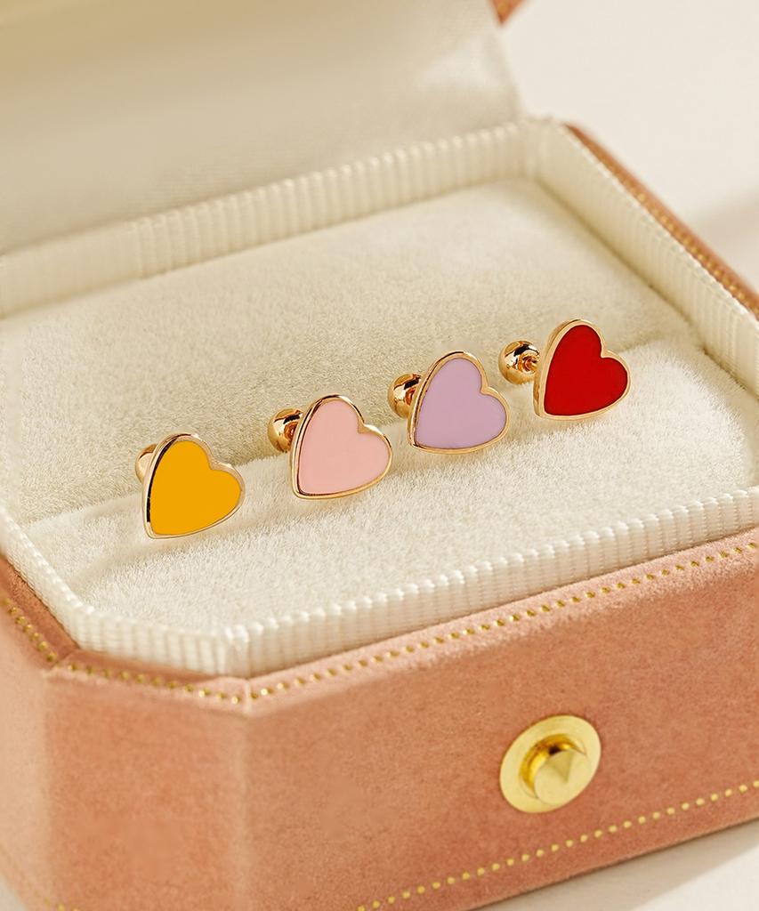 Minimal Piercing 14K Enamel Heart Piercing Earrings