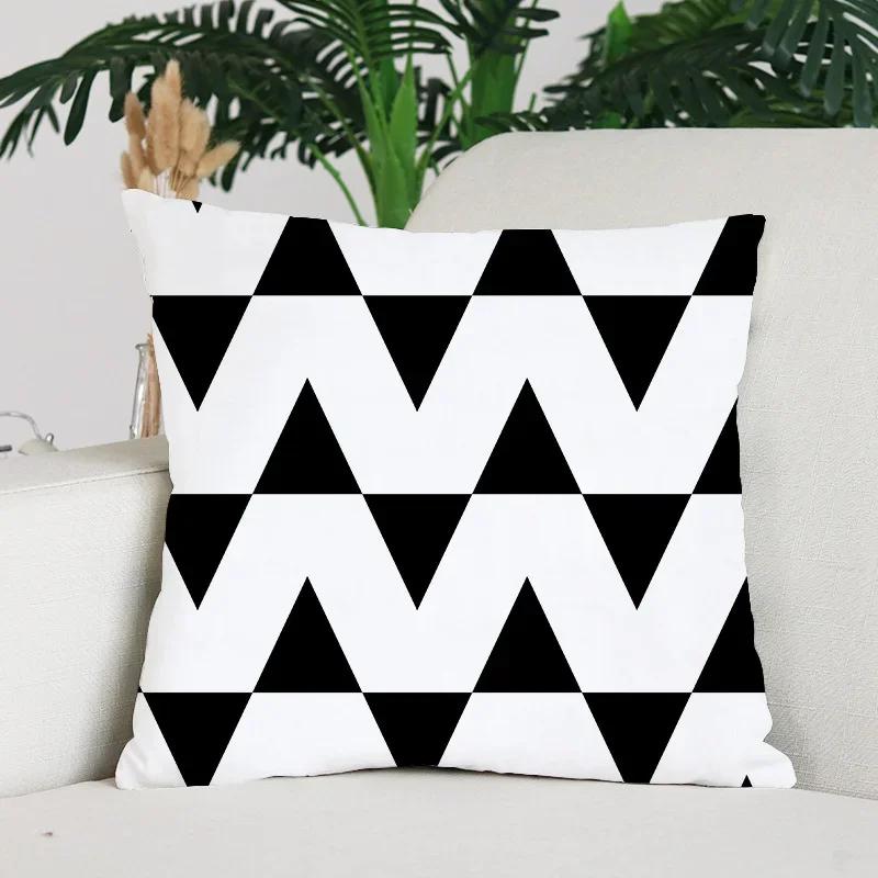 Nordic Minimalist Black and White Checkered Printed Pattern Cushion Cover for Home Living Room Sofa Decorative Pillowcase