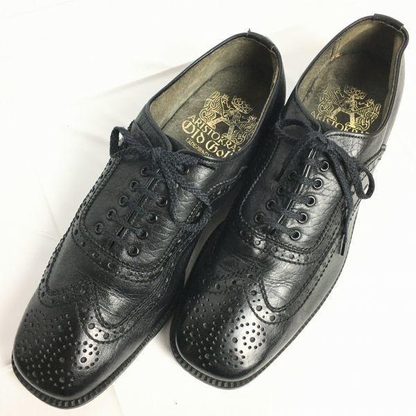 70s-80s Vintage ARISTOKRAT OLD GOLD Full Brogue Wingtip Size 10.5 28.0-28.5 Black