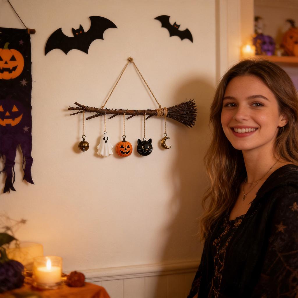 Halloween Glowing Witch Wall Decor Hanging Ornament for Home Decoration