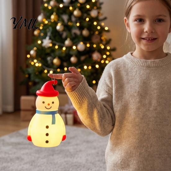 Cute Cartoon Snowman Light Christmas LED Night Light, Portable Desk Lamp with Hanging Ring for Warm Glow Ornament Holiday Party Decor, Desktop