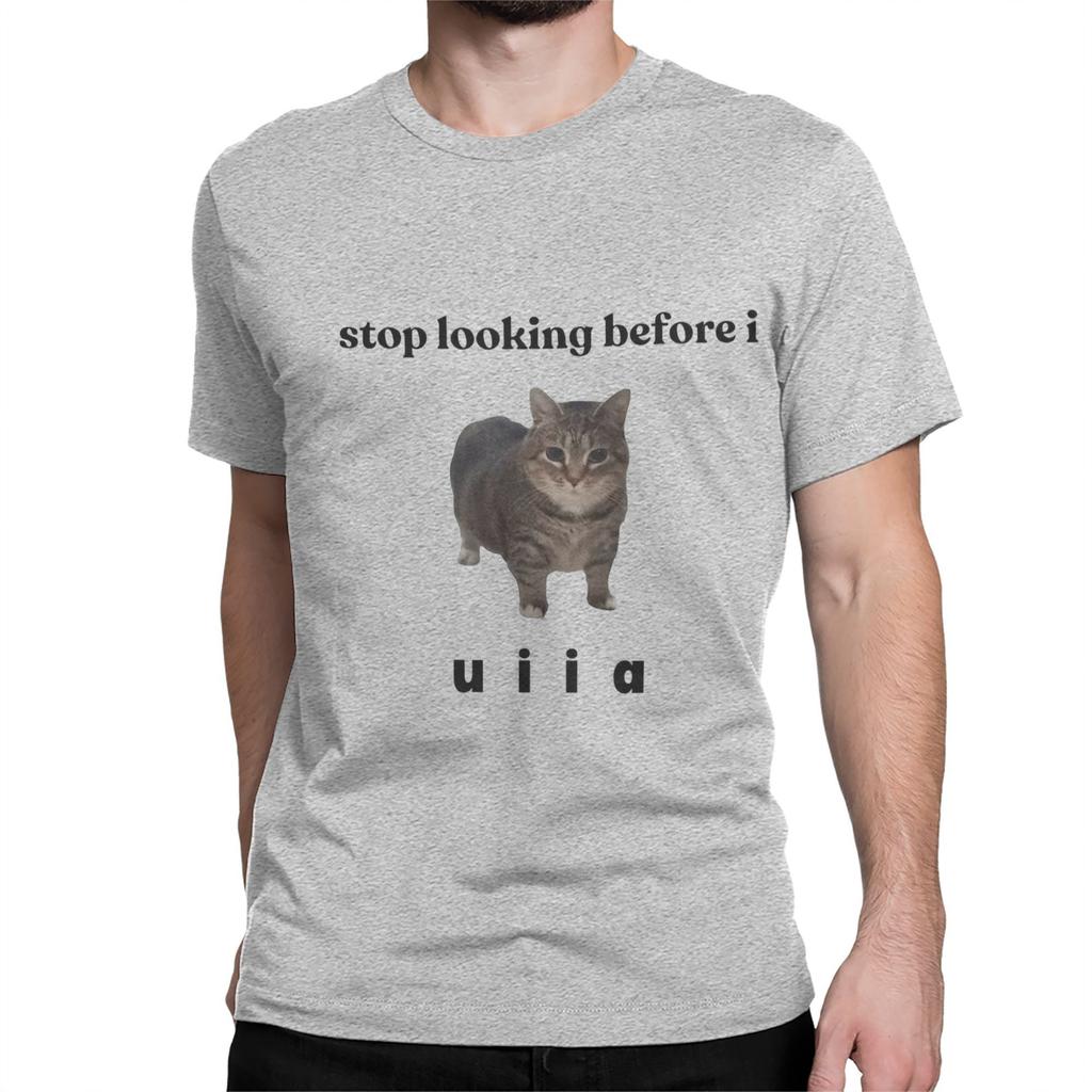 Spinning UIIA Cat T Shirt Summer meme Harajuku T Shirts Men 100% Cotton O Neck Oversize Clothing Short-Sleeved Y2K Funny Tops