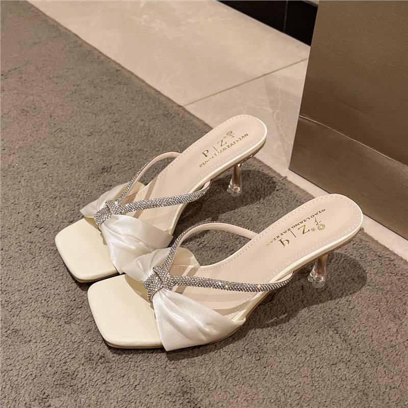 

Open-toed slippers, women wear rhinestones with sandals, thin heels, sexy high heels, not tired feet, fairy with skirt and half 35