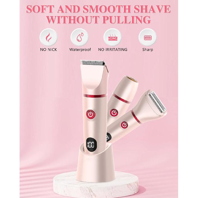Bikini Trimmer for Women, Electric Razor for Pubic Hair 3-in-1, Bikini Shaver for Legs Body Hair, Womens Electric Razor IPX6 Waterproof, Gifts for