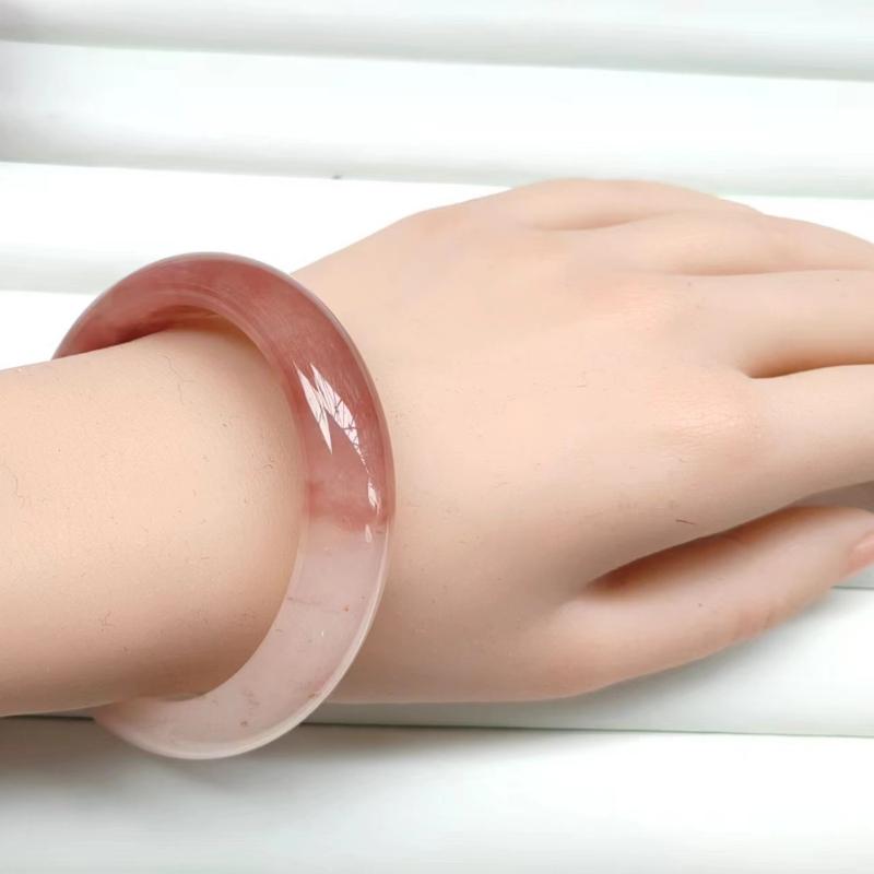 

Натуральный персиковый цвет заваренный плоский браслет Jinsi Jade модный браслет с изумрудом женский подарок 52mm