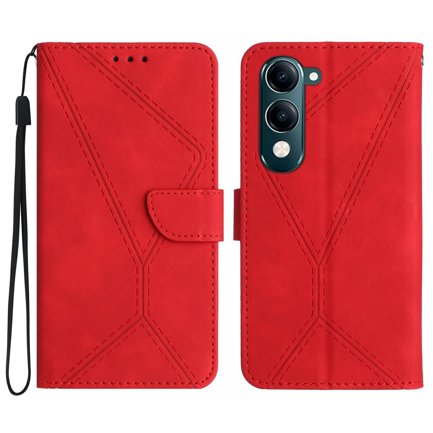

For vivo Y04 4G/Y29s 5G Case Skin Touch Lines Imprinted PU Leather Flip Phone Cover Red