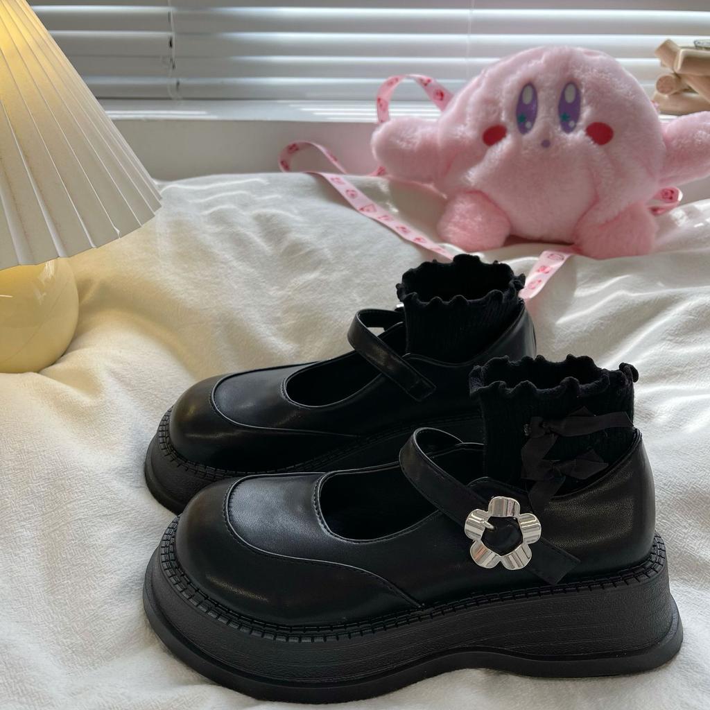 Mary Jane Schuhe mit dicker Sohle, Frühlingsschuhe mit Schnalle, Lolita, kleine Schuhe aus Pu-Leder, runde Zehenschuhe, Plateauschuhe