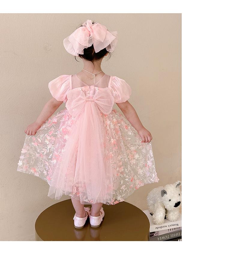 Girl Flower Fairy Sparkling Flower Dress New Summer Bubble Sleeve Princess Dress Elegant Birthday Dress