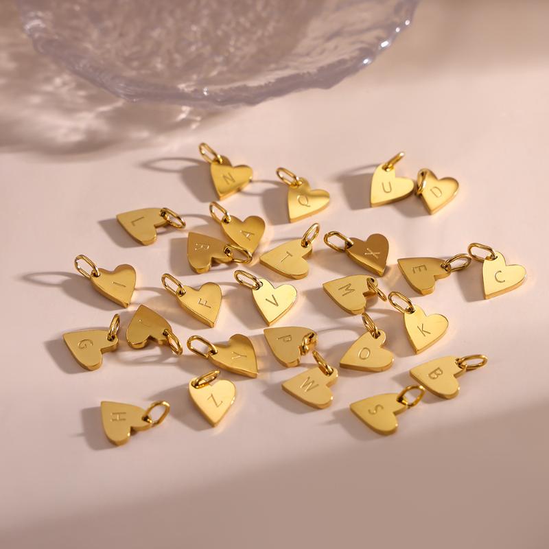 1Pcs Gold Color Letter Alphabet Heart-Shaped Pendant Charm Necklace Earrings Keychain Diy Accessories Jewelry