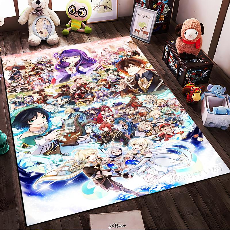 Anime-Inspired Carpet with Colorful Characters and Fantasy Theme Suitable for use as an anti-slip for living room bedroom sofas