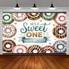 2D Sweet One Donut Themed Backdrop, 1st Birthday Party Photography Background Banner