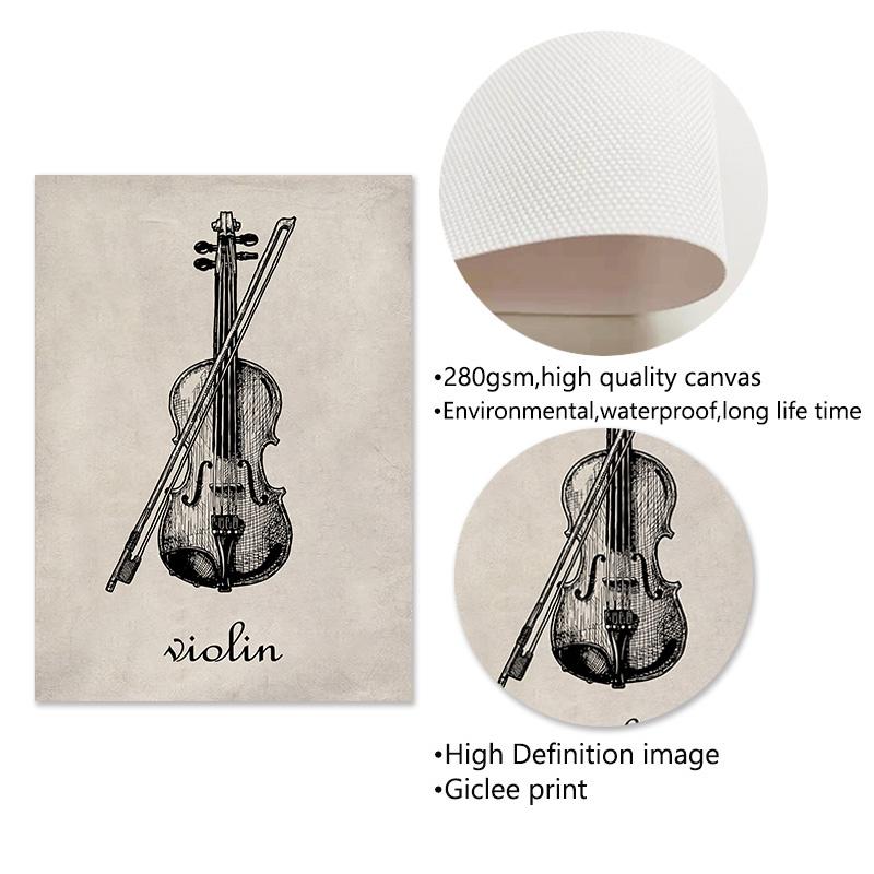 Retro housle Klavír Noty Severské plakáty a tisky Nástěnné malby na plátně Umělecké obrazy do obývacího pokoje Domácí dekorace