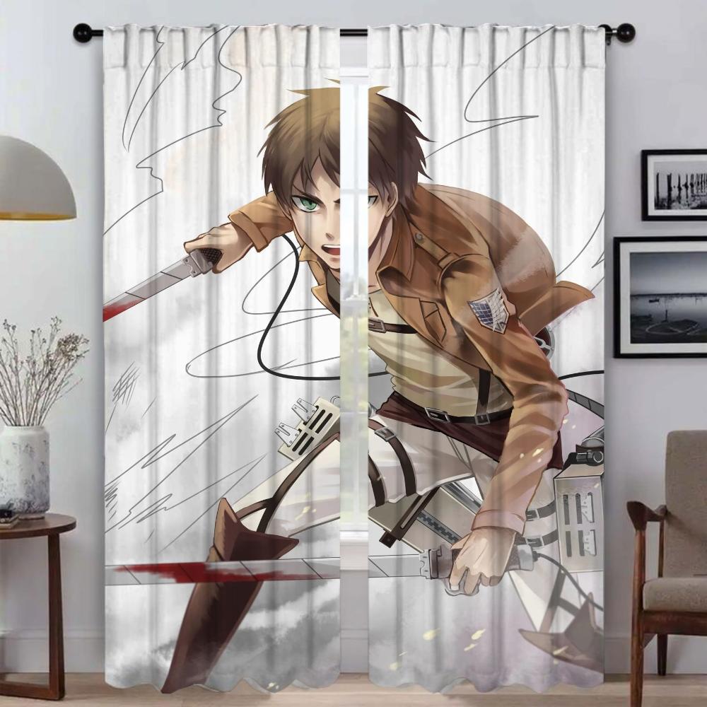Modern Living Room Curtains 2 Pieces Attack On Titan Blackout Curtain Blinds Partition Anti-mosquito Curtains for Camera Shades