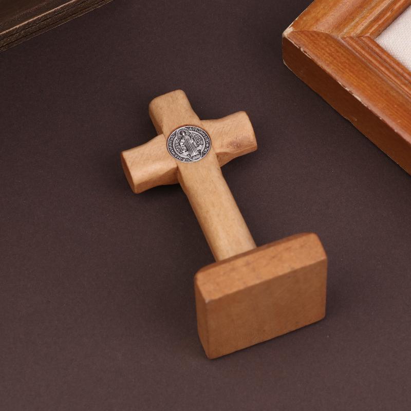 Wooden Cross With Base, Pray For Your Family And Home, Handheld Religious Souvenir Statue Of Jesu On Base