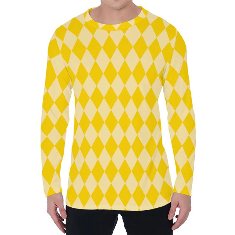 Simple Argyle Pattern Men's T-shirts Fashion Casual 3D Printed Long Sleeve T-shirts Loose Round Neck Streetwear Pullovers