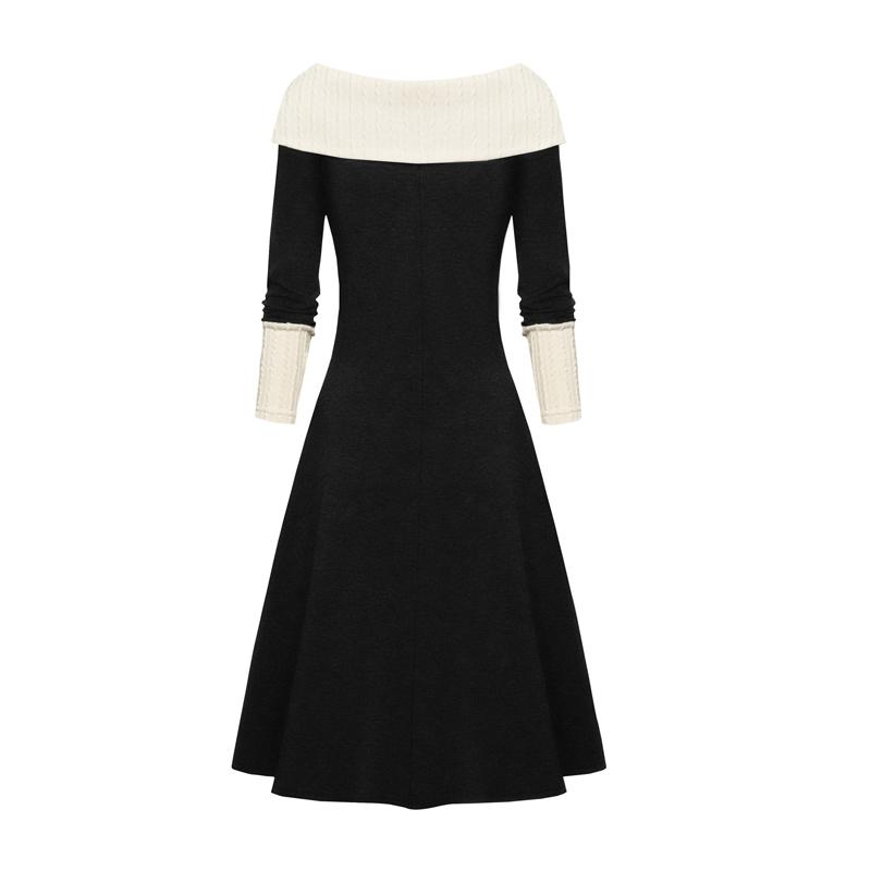 Europe, America, Autumn and Winter Fashion Women's Dress with Long Sleeves and A Shoulder.