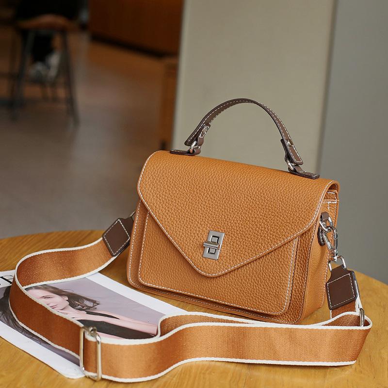 Cowhide bag Crossbody bag Women s commuter versatile handbag New leather women s bag Fashion light luxury shoulder bag золотисто-коричневый