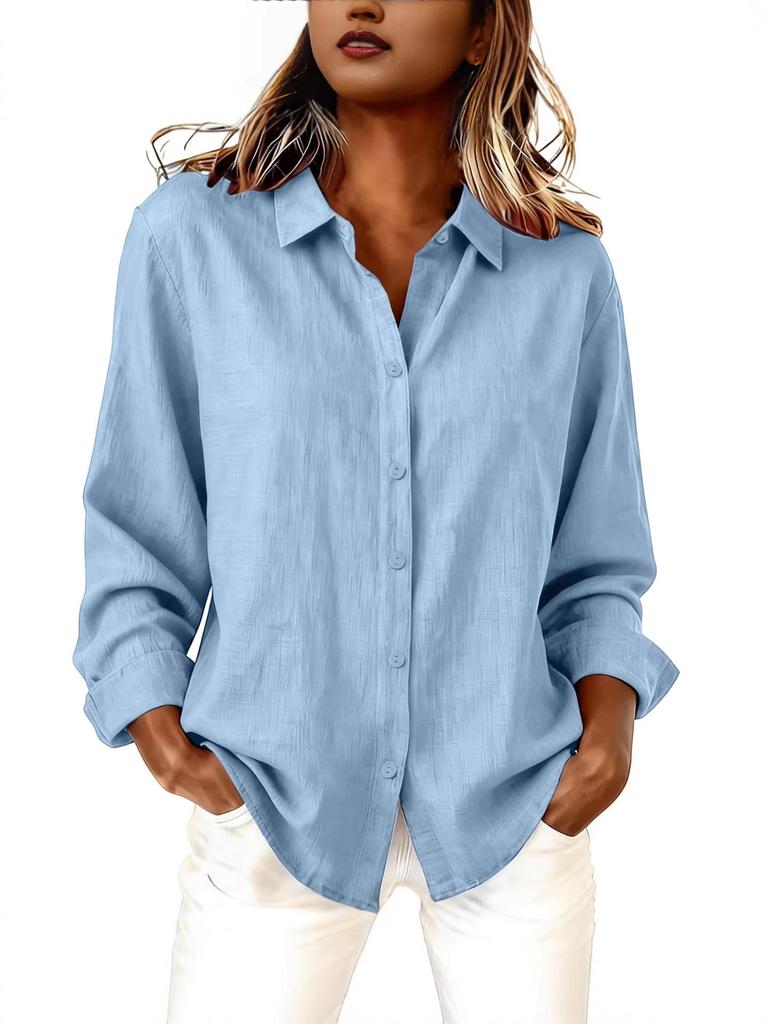 Women's Cotton & Linen Lapel Cardigan – Casual Spring/Summer Long Sleeve Shirt