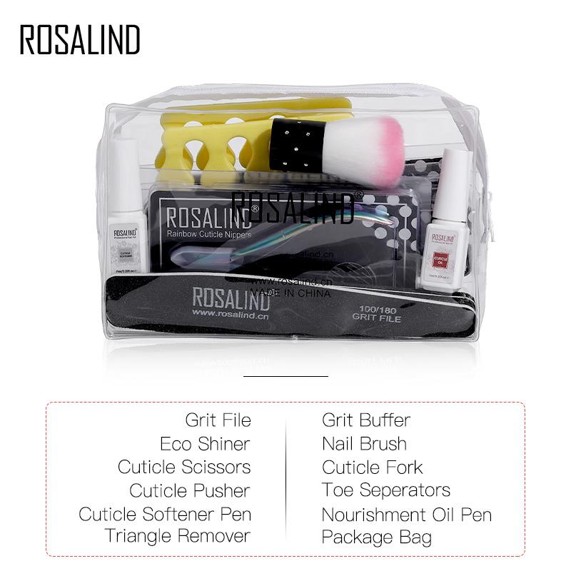 ROSALIND Gel Nail Tool Set For Nails Art Gel For Manicure Cuticle Remover Buff Nail File Gel Polish Nourishment 8 /12Items