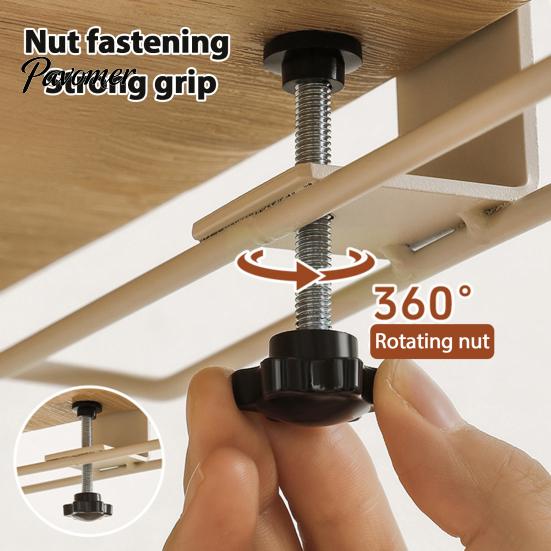 Easy Install Desk Rack Clamp-On Storage Hook, Adjustable No Punch Durable Carbon Steel Desktop School Bag Hook Organizer, Space Saving for Bags