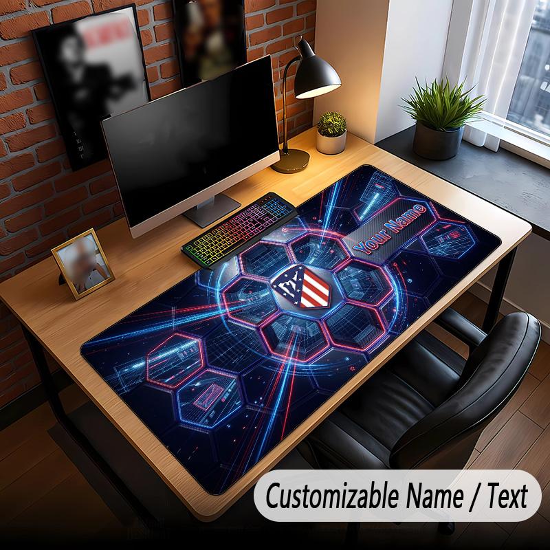 Alfombrilla de ratón grande con estampado del Atlético de Madrid FC, texto con nombre personalizado, alfombrilla de escritorio para oficina y juegos