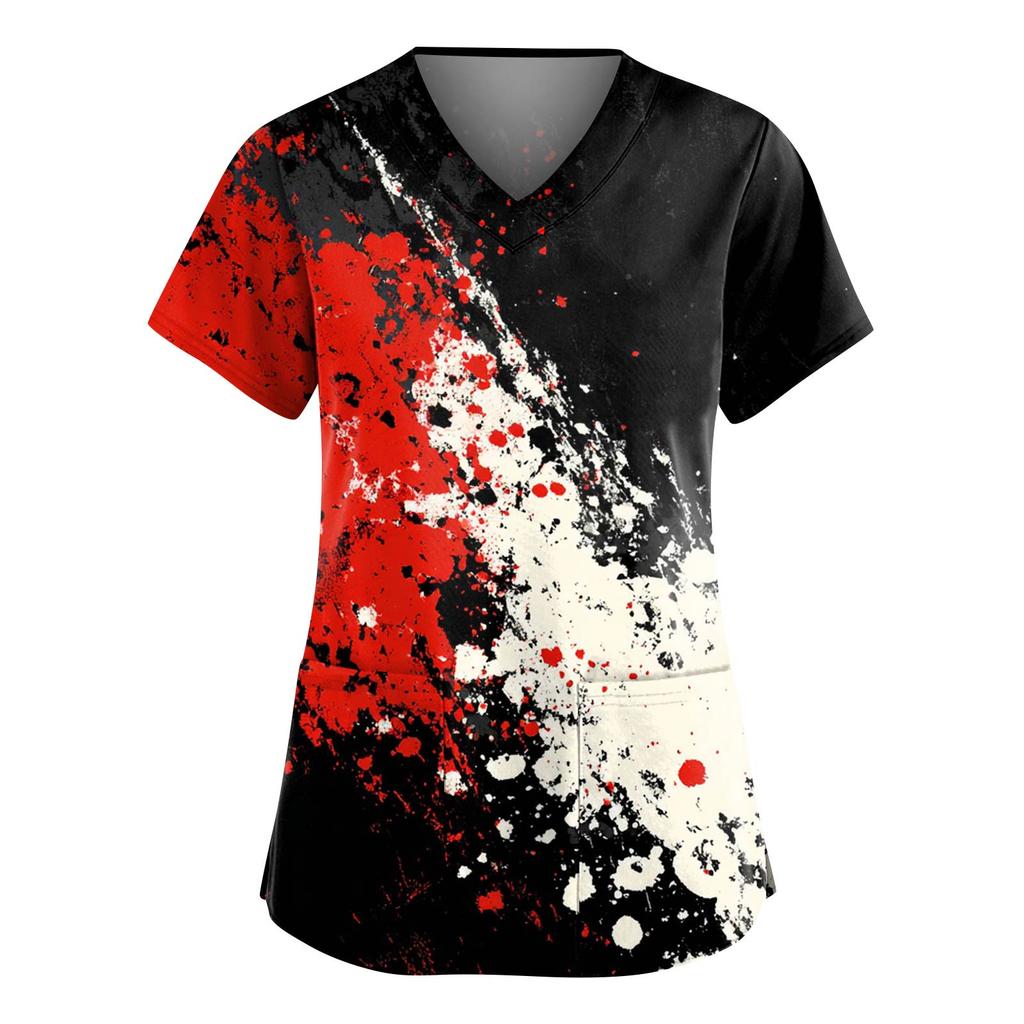 Women's Fashion V-Neck Short Sleeve Overalls With Pockets Halloween Printed Tops  Apparel