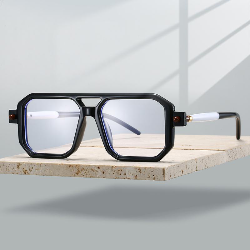 Square Glasses Men Vintage Punk Candy Color Rim Blue Light Blocking Eyeglasses Trendy Chic Double Bridge Optical Frames