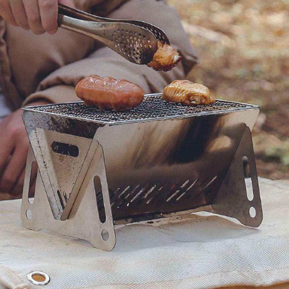 Stainless Steel BBQ Grill Rack Portable Grill Burn-er Stand Compact Folding Barbecue Grill  Picnic