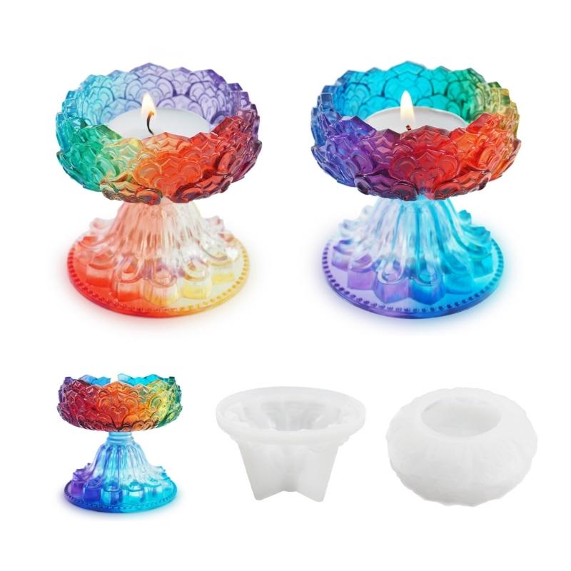 Resin Casting Candle Holder Silicone Mold Crystal Lotus Mirror Mold Suitable for Epoxy Candle Holder Family Table Decor
