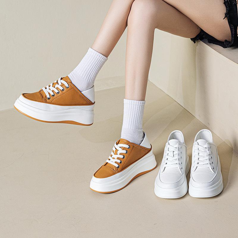 Fashion 7CM Genuine Leather Boots Fashion Chunky Sneaker Vulcanize Women Moccasins Autumn Spring Platform Wedge Loafer Flat Shoes
