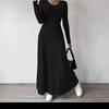 Fashionable Knitted Long Sleeve A- Line Streetwear Dress Women Smooths and Slims Your Silhouette Solid Color Long Dress