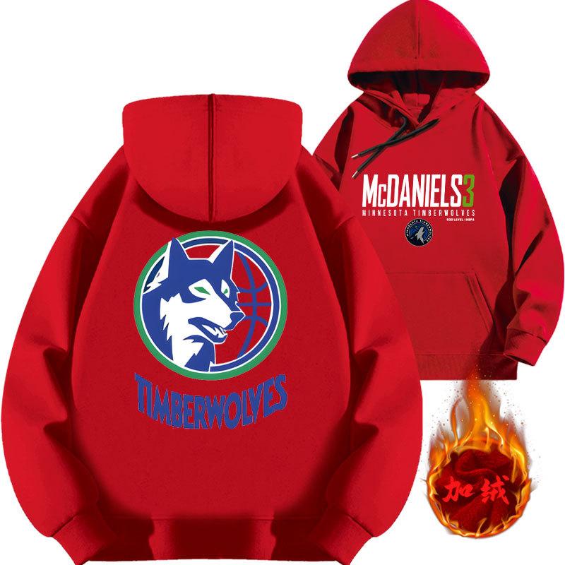 Jayden McDaniels Timberwolves No. 3 Printed Hooded Sweater Top Loose Fall and Winter Fleece Thickened Cap