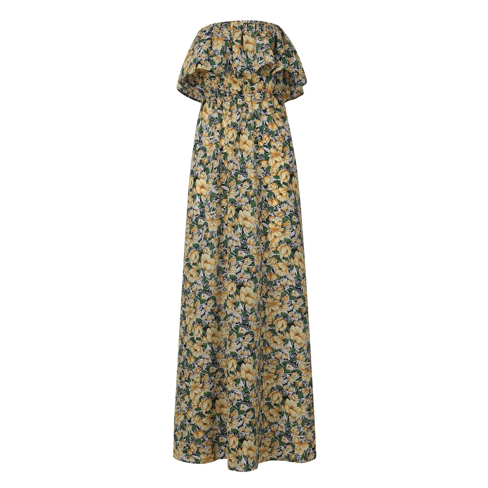 

Женское сексуальное платье с открытыми плечами и рюшами без бретелек Boho Maxi длинное платье XXL жёлтый