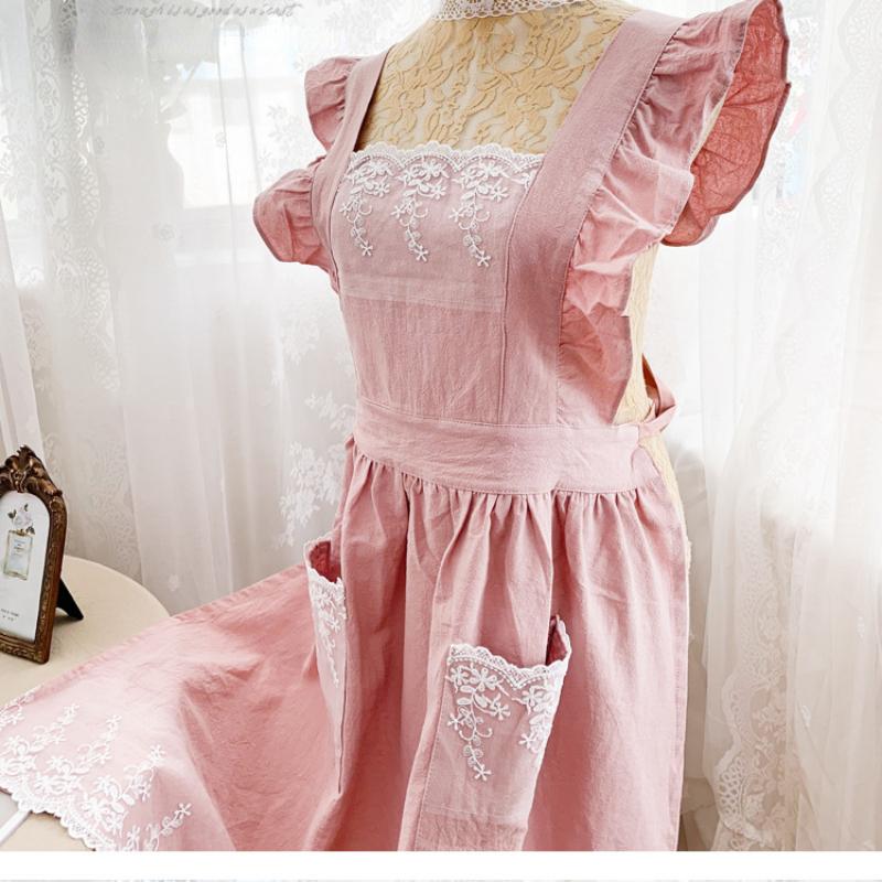 Suspender Baking Lace Ruffled Sleeveless Apron Linen Dresses Garden Cafés Kitchens Cooking Beautiful Generous Dress Aproning