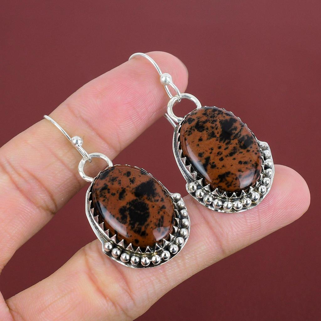 Mahogany Obsidian Earrings Gemstone Jewelry Handmade Earrings 925 Sterling Silver Earring Amazing Drop Earring Gifts For Her Silver Jewelry