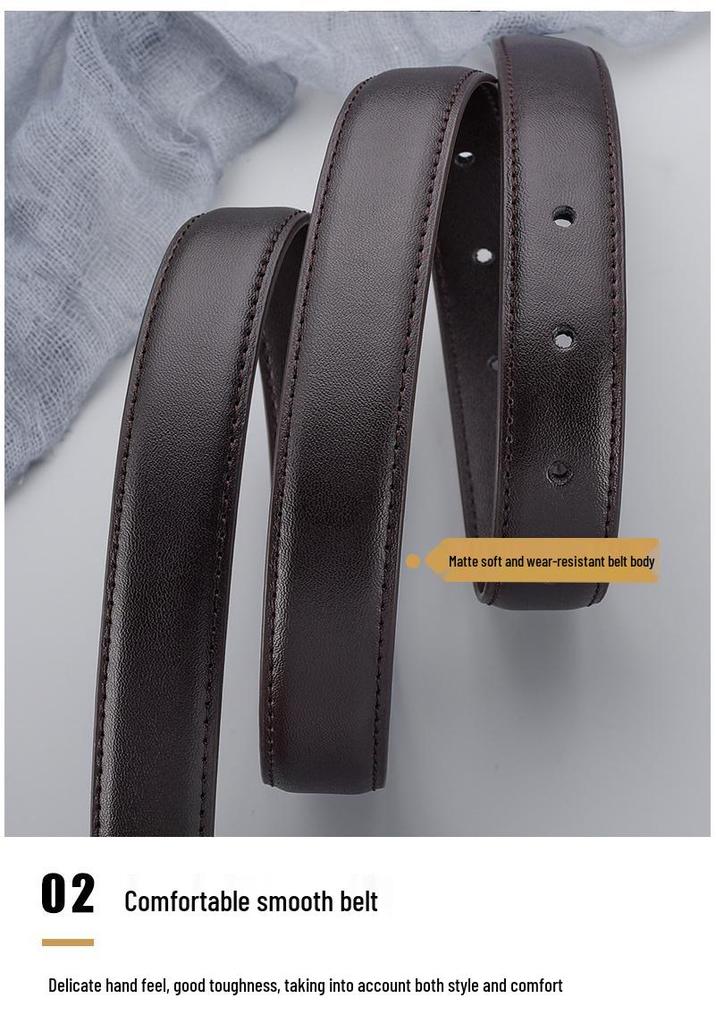 Women's Double-Sided Cowhide Leather Belt - Black, Casual & Versatile for Jeans