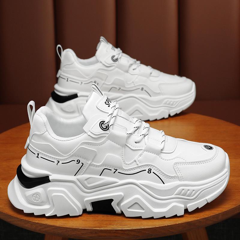 

Men s Spring Breathable White Sneakers: Trendy, Versatile, Height-Boost Casual Shoes Size 42