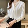 Women Spring Summer Style Blouses Shirts Lady Casual Long Sleeve Bow Tie Collar White Color Blouses Shirts