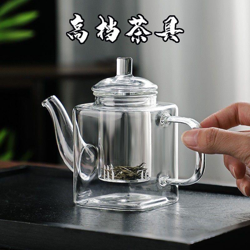 Premium Chinese Square Glass Teapot – Explosion-Proof, Heat-Resistant, Tea-Water Isolation