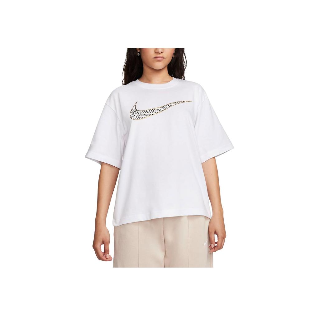Nike Sportswear Logo Print Loose Fit Short Sleeve T-Shirt Women Tops White FJ2714-100