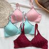 Polka Dot Wireless Push-up Bra - Women's Comfort with Two Rows of Hooks