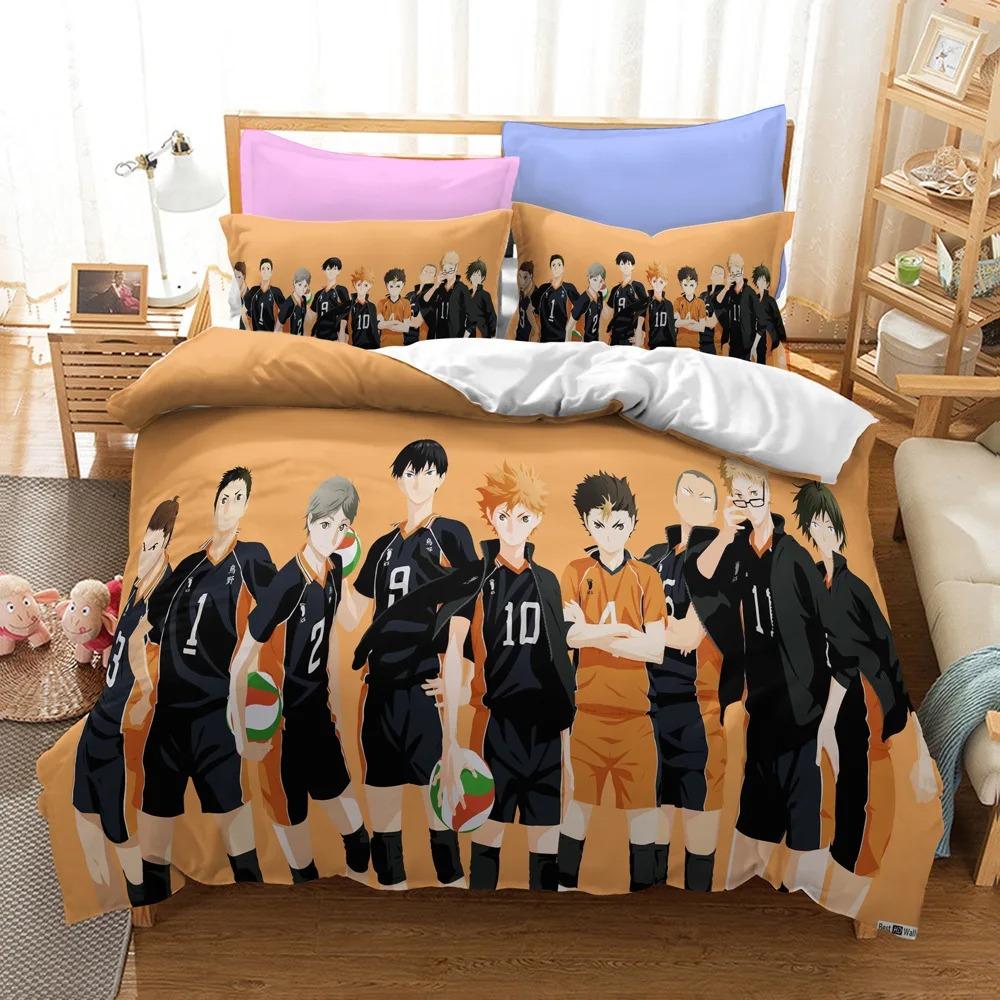 Haikyuu-Bettwäsche-Sets, Anime-Bettbezug, Volleyball, Anime, Bettbezug, Kissenbezug, Einzelbett, Doppelbett, Vollbezug für Kinder und Jugendliche, Shoyo Hinata