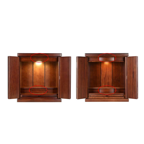 Oda Kobo Mini Buddhist Altar, Furniture Style, High-Quality Solid Paulownia Wood, Lightweight, with LED Lighting (Walnut Color, Size 14)