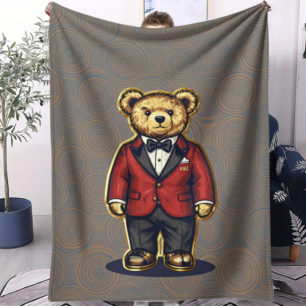 Ralph POLO Stil Gentleman POLO Bär Flanell Überwurf für Erwachsene Qualität Gemütlich Weich Warm Decke für Reise Picknick Zuhause