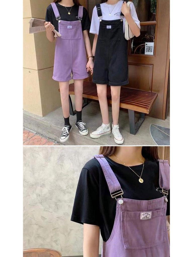 Women's Korean-Style Loose Denim Overalls - Slimming, Casual Wide-Leg Shorts 2025 Summer Collection