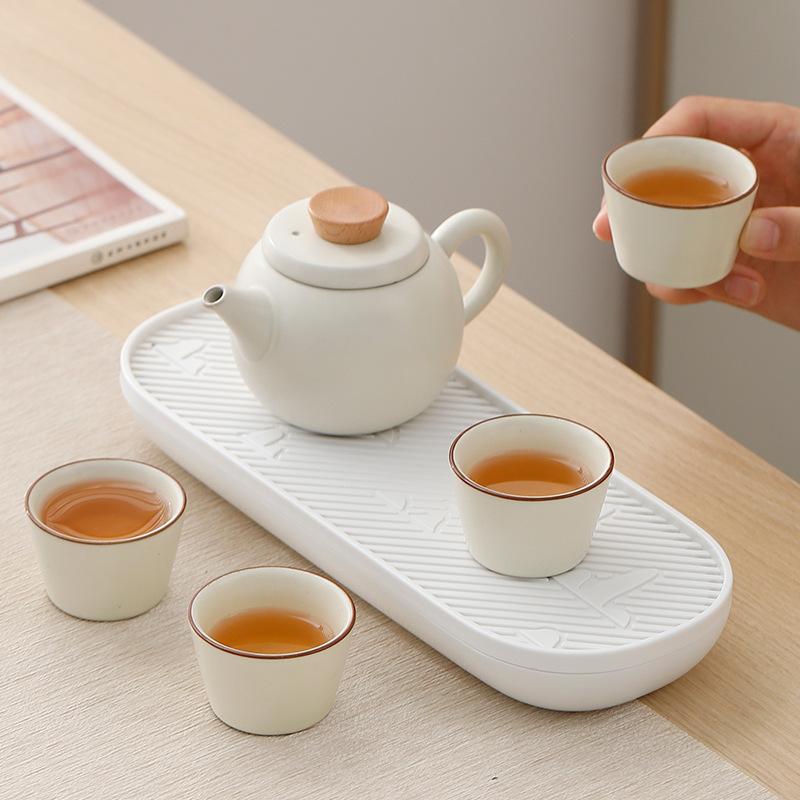 Chinese Travel Kung Fu Tea Set Small Set Household Simple Teapot Ceramic Teacup Outdoor Tea Tray Portable Bag