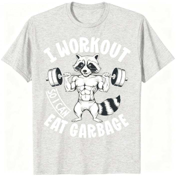 2025 Raccoon Workout Garbage Eater Tee Funny Gym Motivation Graphic Cotton Shirt Humorous Animal Lover Top