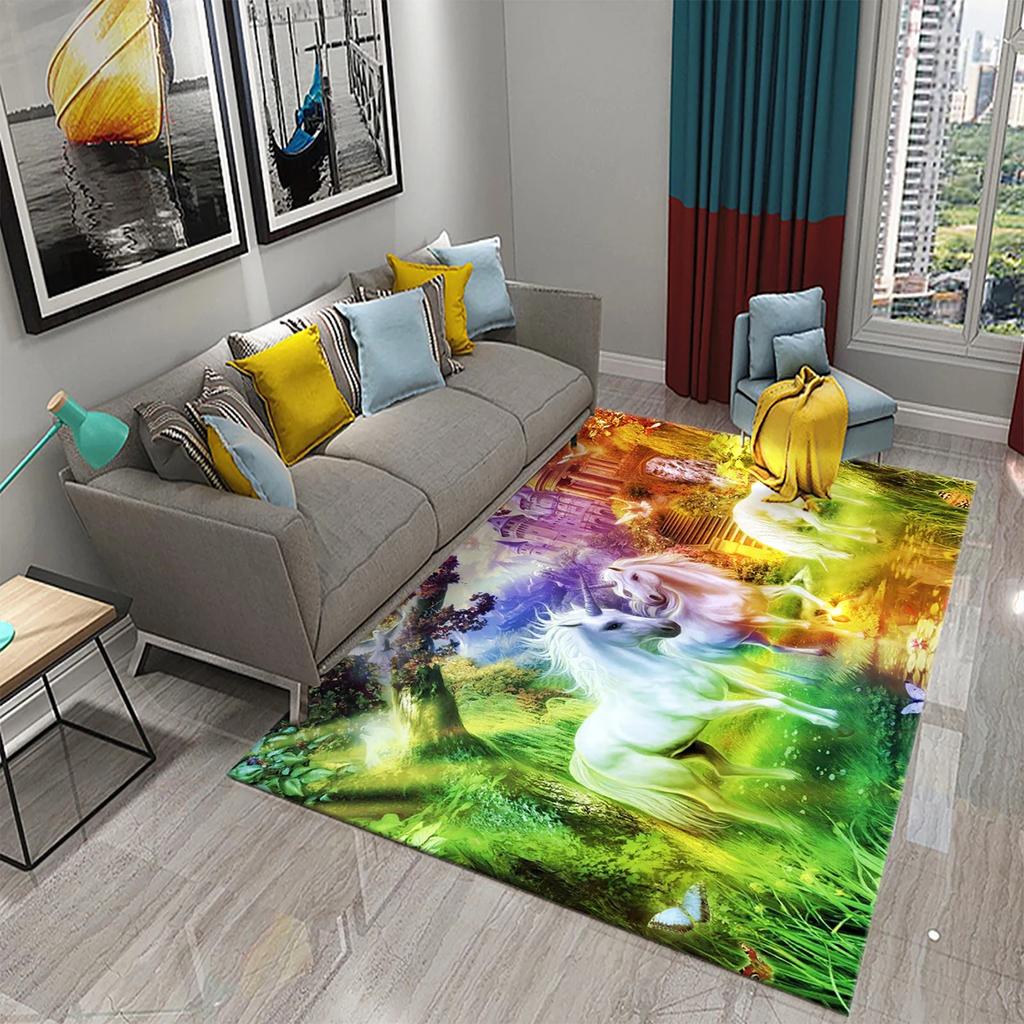 Cartoon Lovely Unicorn Print Carpet Kids Playroom Play Carpet Living Room Bedroom Bathroom Beautiful Non-slip Carpet Home Decor