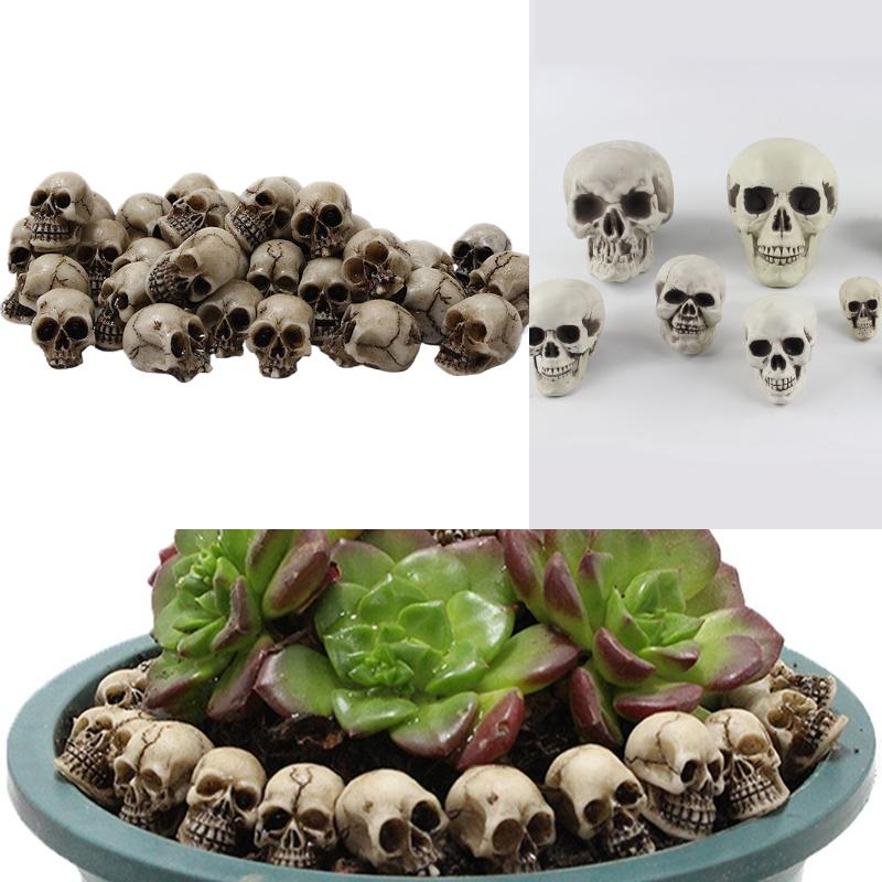 1/20pcs Mini Skulls Halloween Garden Decoration Bonsai Courtyard Ornament Small Skeleton Head Flowerpot Decor Realistic Crafts